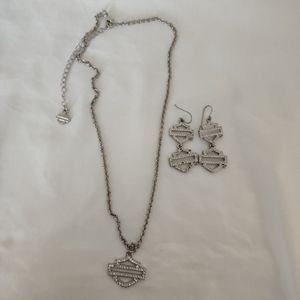 Harley Davidson Rhinestone Necklace/Earring Set